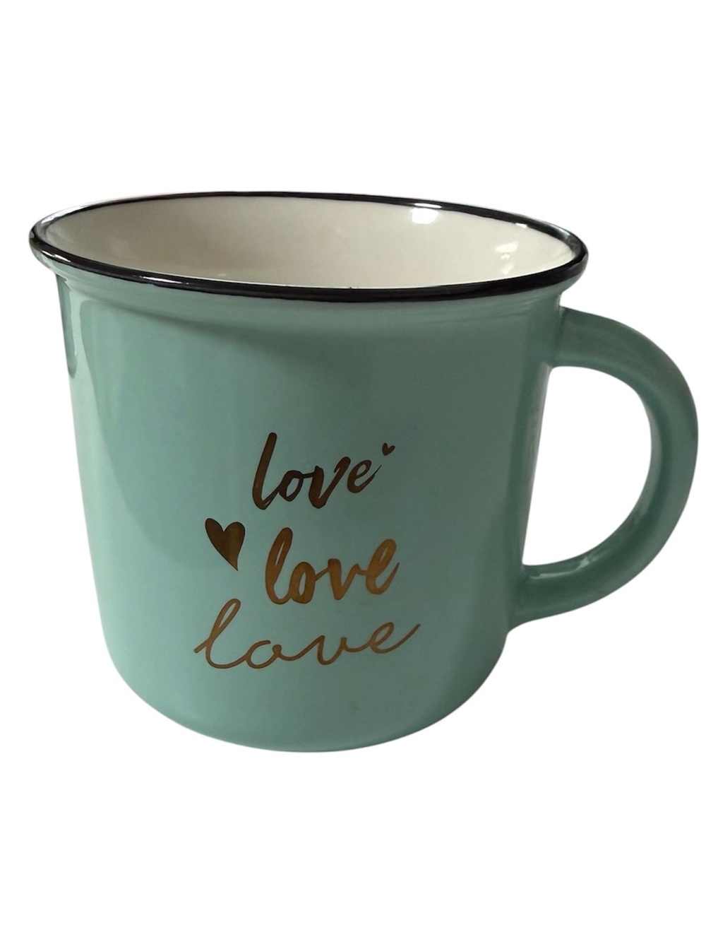 Nicole's Kitchen Love Coffee Mug - Mint Green Blue Ceramic Dishwasher Safe